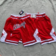 JZBQ Bulls Red Basketball Shorts NBA Embroidered Mesh 4 Pocket Sports Shorts