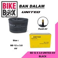 UNITED BICYCLE INNER TYRE 12 x 3.0 UNITED AV BLACK