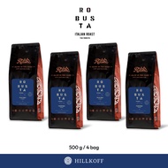HILLKOFF : เมล็ดกาแฟคั่ว โรบัสต้า คั่วกลาง ราติก้า Ratika Robusta Italian Roast ขนาด 500 g 4 ถุง กาแ