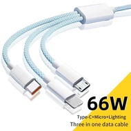6A 3 -In -1 usb type c cable fast charging For  Xiaomi type c cable fast charging Braided fast charg