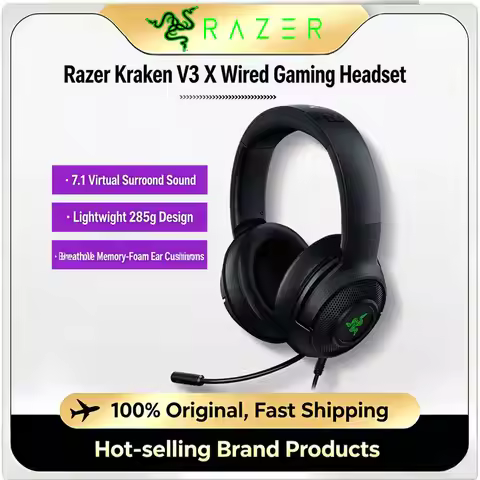 Razer Kraken V3 X Wired USB Gaming Headset,Triforce 40mm Drivers,HyperClear CardioidMic,Chroma RGB,L