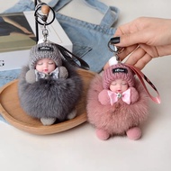 100% Real Fox Fur Sleeping Princess White Super Longest Keychains