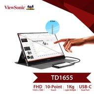 ViewSonic TD1655 15.6 Inch 1080p Portable Touch Monitor with 2 Way Powered 60W USB C IPS Eye Care Du