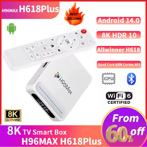 Smart TV Box H96MAX H618 8K Android 14.0 Allwinner H618PLUS Quad Core A53 4GB 32GB HD 100M Dual Wifi