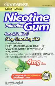 GoodSense Nicotine Polacrilex Uncoated Gum 4 mg (nicotine), Mint Flavor, Stop Smoking Aid; quit smok