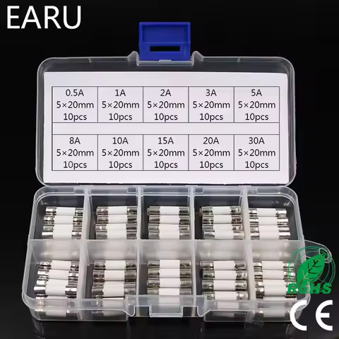 100pcs Ceramic Fuse 5mm x 20mm Slow Blow T 0.5A 1A 2A 3A 4A 5A 6A 8A 10A 13A 15A 20A 30A 250V Circui