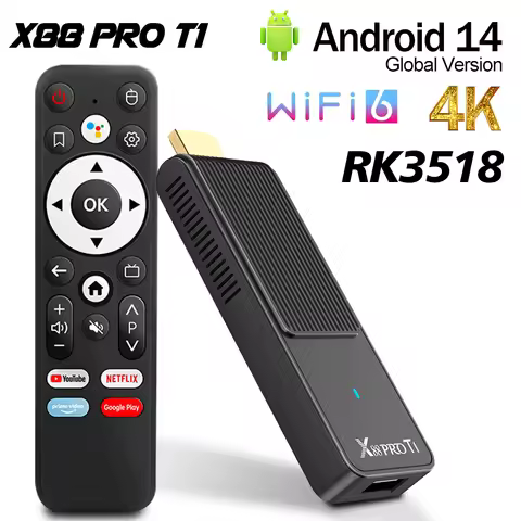 X88Pro T1 TV Stick 4K Smart Android 14 RK3518 BT5.0 Wifi6 Mini TV Stick Set Top Box Google Voice Ass
