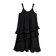 XITAO Camisole Dress Solid Color Irregular Ruffles Splicing Hem 2024 Summer  Solid Color Women Loose