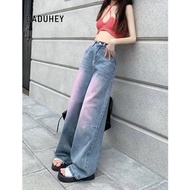DaDuHey Dopamine Girl Wide-Leg Jeans High Waist Slimming Sense of Design Straight Long Pants Jeans F