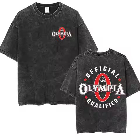 2026 Olympia Gym Man's Vintage Washed Graphic T Shirts Men Summer Fashion O-Neck Short Sleeve T-shir