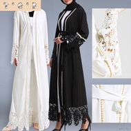 Explosive modelsAbaya dress lace putih cardigan muslimah jubah Dubai white black baju raya 2022