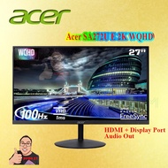 ACER SA272UE / SA272U E 27" WQHD 2K MONITOR (27" IPS WQHD / 1MS / 100HZ / FREESYNC / HDMI + DP)