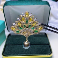 Gold-Plated Copper Pearl Peacock Brooch with Zircon Accessories DIY6-12mm ]Empty Chest Flower[Micro 