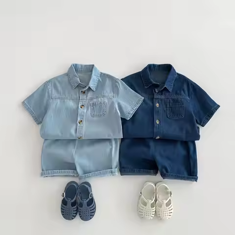 MILANCEL Kids Clothing Set Denim Girls Clothes Suit Denim Shirt And Shorts 2 PCs Boys Denim Set Chil