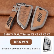 🇲🇾 (E) Vintage Metal and Leather BMW Car Key Cover Full-Covered Retro Style Accessory for 2022 BMW 2