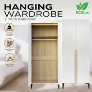 ECOLUX - Ready Stock 2 Door White Wardrobe Solid Board | Muji Wardrobe | 180cm High 5FT