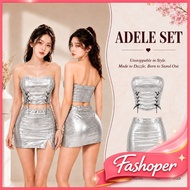 (Crazy Deals) Fashoper Adele Set Premium BangkokWanita Short Skirt Crop Top Tube Top & Mini Skirt Se