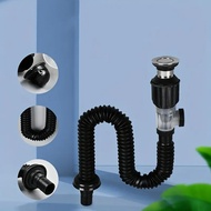 HW027-Popup Basin Waste Drainer Universal Washbasin Drainer with Flexible Drain Down Hose Filter Sin