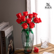 FLOWER BLOCK ROSE RED ROSE FAKE FLOWER DECORATIONS FLOWER SET rose anjell brick toys gift Small part