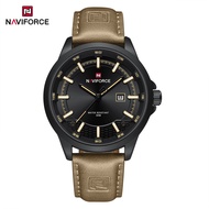 NAVIFORCE นาฬิกาควอทซ์แท้สำหรับผู้ชายสายหนังเรียบหรูหราหน้าปัดกลมปฏิทินเรืองแสงกันน้ำ30เมตร NF9248L 