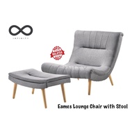 Infinity Eames Lounge Chair with Stool / Relax Chair with Stool / Solid Wood Leg (Blue / Grey)