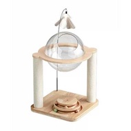 實木一體式貓爬架連全球太空艙貓窩逗貓滾球玩具 (2層款｜65cm)