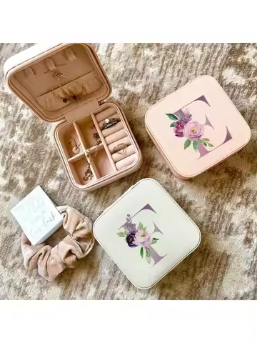 Purple Letters Jewelry Box Wedding Gift Bridesmaid Maid of Honor Portable Travel Case Girls Jeweller