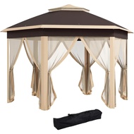 13' X 13' Pop Up Gazebo, Hexagonal Canopy Shelter With 6 Zippered Mesh Netting, Event Tent With Stro