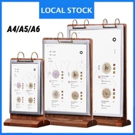 Walnut Flip Table Card PVC Menu Binder Display Stand A4/A5/A6 Wooden Sign Desktop Food Menu Page A4 