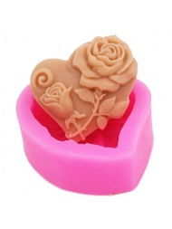 1入組玫瑰硅膠肥皂模型,心形硅膠模型,適用於製作肥皂,蠟燭沖浪球,巧克力,樹脂,石膏模型和水晶膠3d玫瑰形狀的蠟燭模型