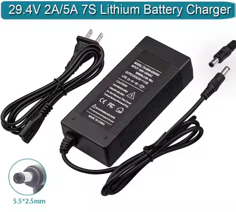 29.4V 2A Charger Power Supply 24V Input 100-240V AC-DC DC 5.5 x 2.1 mm/5.5 x 2.5 mm Plug Charge Port