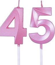 Pink 45th & 54th Birthday Candles for Cakes, Number 45 54 Glitter Candle Cake Topper for Party Anniv