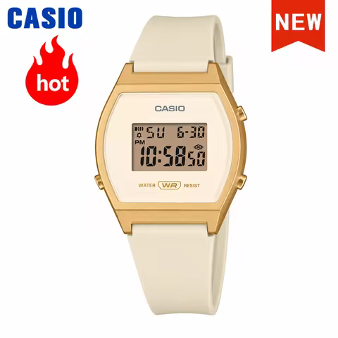 Casio LW-204-9A Classic Unisex Digital Watch Gold Tone Bezel Resin Strap 50M Waterproof LED Backligh