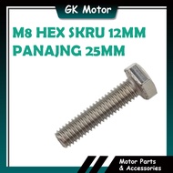 (1 BIJI) BH825 SKRU 12MM PANJANG 25MM M8 SCREW HEX HEAD SIZE 12MM LENGTH 25MM