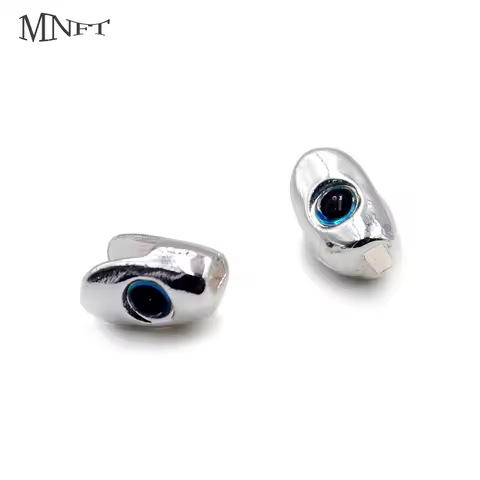 MNFT 8Pcs Silver Baitfish Heads With 3D Eyes For Fly Fishing Materials Fish Skull Weighted Heads