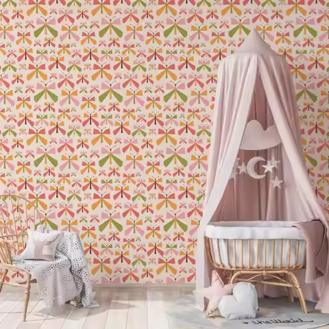 Colorful Dragonfly Pattern Wallpaper Vintage Peel & Stick Wallpaper Energetic Self-adhesive Wallpape