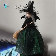 QUANTUMSKY Halloween Witch Doll, High Quality Witch Haunted House Doll, Creative Silk Scary Black Ha