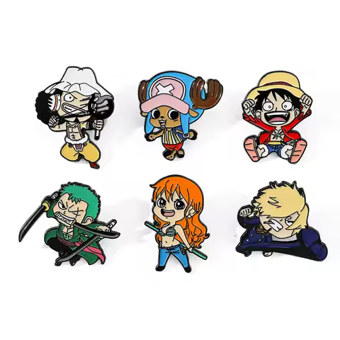 Cute chibi anime cartoon badges, creative character metal pin accessories, Luffy, Usopp, clothing de