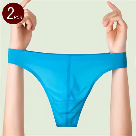 2PCS Fast Shipping Ice Silk Ultra Thin Thong for Men Seamless G Strings Big Pouch Underwear Low Rise