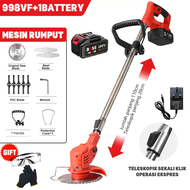 🔥1598VF🔥Mesin Rumput Cordless Grass Cutter Machine Electric Lawn Mower with Wheel Portable Lithium B