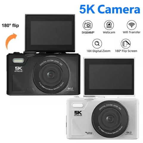 5K Compact Digital Photography Camera 18X Digital Zoom Vintage Vlog Video Recorder YouTube 64MP 3'' 