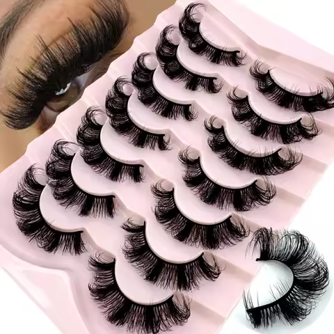 HBZGTLAD 7 Pairs Natural Russian Strip Lashes Fluffy Mink Lashes 3D False Eyelashes Russian Volume E