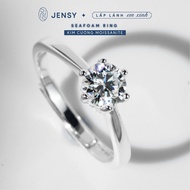 Nhẫn Bạc Gắn Kim Cương Moissanite Xi Bạch Kim Kiểm Định GRA  "Seafoam" NLJE7. Nhẫn Bạc Nữ Cao Cấp