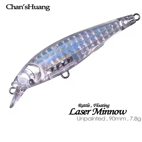 Chan’sHuang 20PCS Unpainted Blank Holographic Bait 9cm 7.8g Floating Rattle Laser Minnow DIY Artific
