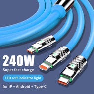 ZHIKEสายชาร์จ 3 in1สายชาร์จ 3 หัว ชาร์ตเร็วtype c  Micro USB  iOSหัวชาร์จ240Wสายเกม 6A Super Fast Charge 3 in1 Charging cable Charger adapter สำหรับOPPO VIVO iPhone REALME1.2M