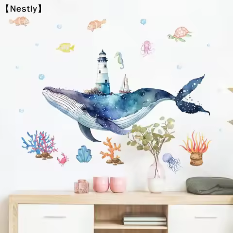 1pc Cute Whale Seaworld Wall Stickers For Kids Room Children's Room Removable Living Room Nursery De