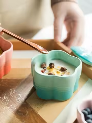 Le Creuset Cerc Porcelain Plum Blossom Design Double-Insulated Soup Bowl Sted Egg Pudding Bird's Nes