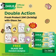 (Bundle of 3) DARLIE Double Action Fresh Protect 2in1 Mouthwash + Toothpaste 3x160g FREE Quby Glass 
