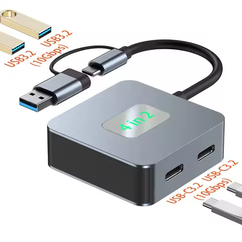 4 in 1 USB C Hub USB 3.2 Hub USB Type C Multiport Adapter 2*USB3.2+2*USB-C3.2 USB Adapter Type C HUB