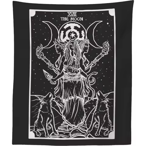 The Goddess Hecate Tarot Card Tapestry (Black &tch Wall Hanging (60" x 50")